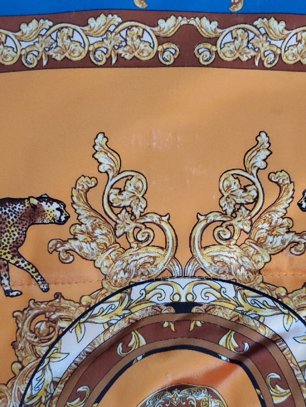 N°1 Los Angeles Cropped Puffer Jacket Cheetah Leopard Baroque Print Orange Blue - Picture 12 of 12